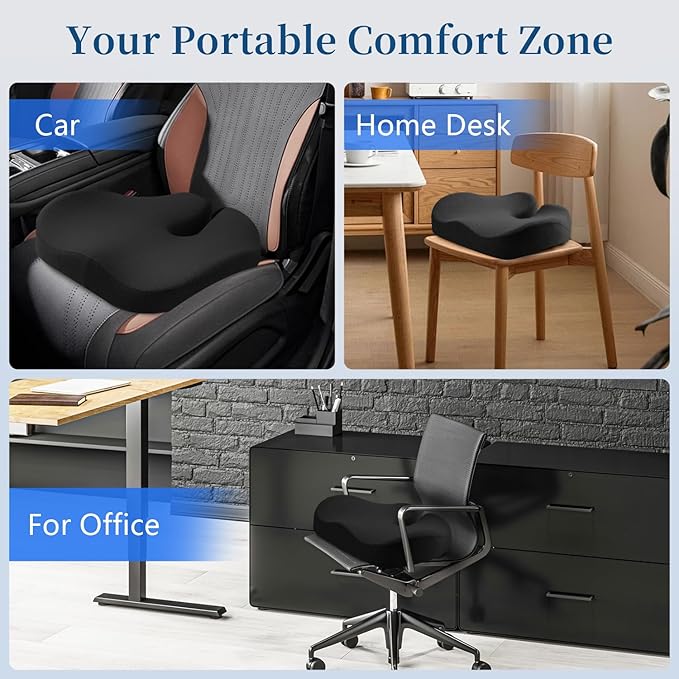 Seat Cushion for Office Chair for Wide Hip & Thigh with Firm Support, Thickened Memory Foam Sciatica Pain Relief Pillow for Proper Posture, Ergonomic Tailbone Pain Relief Cushion for Car Seat, Home