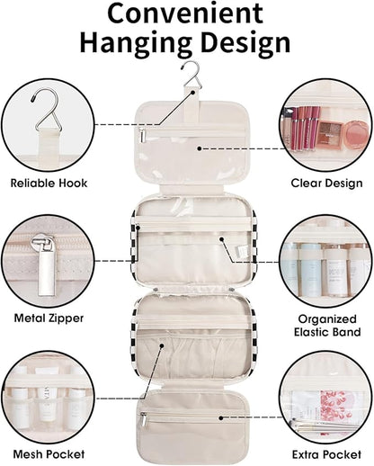 Narwey Hanging Toiletry Bag for Women Travel Makeup Bag Organizer Toiletries Bag for Travel Size Essentials Accessories Cosmetics (Black Checkerboard (Medium))