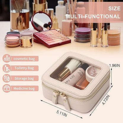 Pinkmik Small Makeup Bag Mini Clear Cosmetic Makeup Case & Toiletry Bag with Zipper Women's Purse Organizer & Car Essentials (Beige, MINI-1)