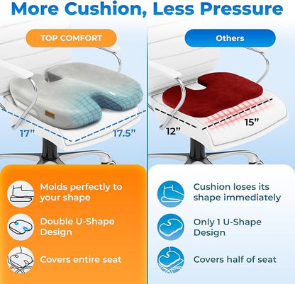 Seat Cushion, BodySync™ Technology with Non-Slip Gel & Memory Foam for Tailbone, Sciatica & Back Pain Relief, Office Chair Cushion, Car Seat Cushions for Driving (Light Grey)