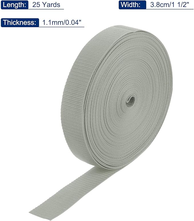 MECCANIXITY Lightweight Polypropylene Webbing Strap 1 1/2" 25 Yard Backpack Strapping Band Pale Grey for Outdoor Luggage Cargo Straps