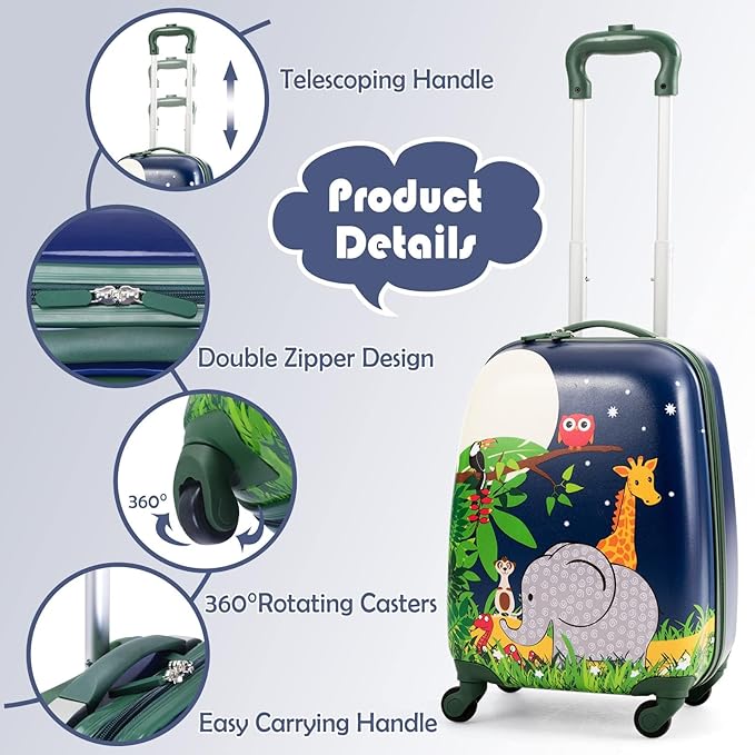 KOTEK Kids Carry On Luggage Set, 16" Hardside Rolling Suitcase with Spinner Wheels, Travel Rolling Luggage for Boys Girls (Lion)