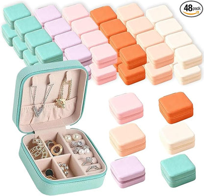 48 Pcs Mini Jewelry Travel Case Multi-Color Wedding Mini Jewelry Box Gorgeous Travel Jewelry Box for Wedding Bridesmaid Invitation Return Gifts, Rings and Earrings
