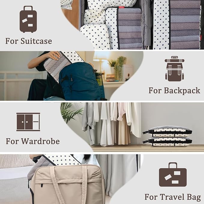 U+U 8 Set Compression Packing Cubes - Ultralight Travel Organizers with Laundry Bag and Cosmetic Bag, Space-Saving Suitcase Organizer for Travel, Business Trip and Family Vacation (Polka Dot)