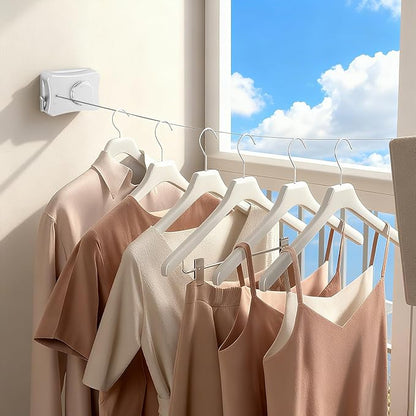 Retractable Clothesline for Outdoor & Indoor Use, 16.73 Ft Heavy Duty Retracting Clothes Line with Single Stainless Steel Rope - Laundry Drying Rack for Bathroom, Outside Areas (White)