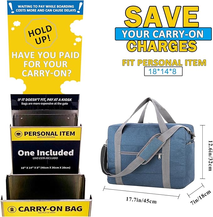 For Spirit Airlines Personal Item Bag 18x14x8 with Wet Pocket Foldable Travel Duffel Bag Underseat Carry on for Men & Women