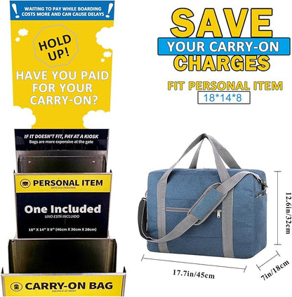 For Spirit Airlines Personal Item Bag 18x14x8 with Wet Pocket Foldable Travel Duffel Bag Underseat Carry on for Men & Women