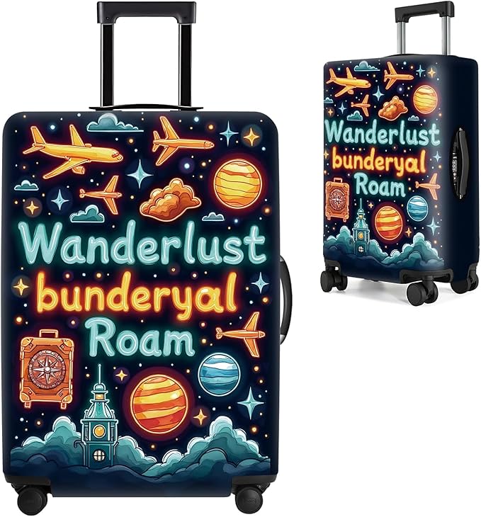 World Map Luggage Cover – Stylish and Durable Travel Suitcase Protector for Wanderlust Enthusiasts and Globe-Trotters, Fits 32"-34" Suitcase,XL