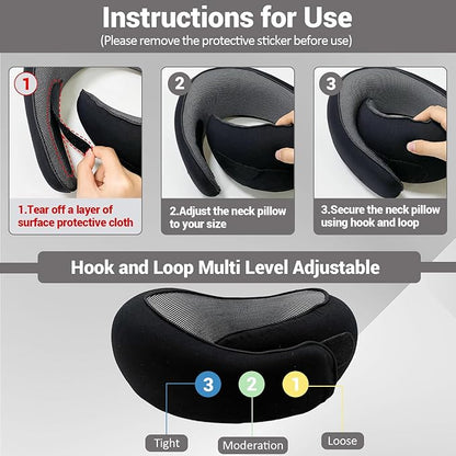 Outney™ Travel Pillow for Airplanes 2025 Veritable Chin Support Travel Neck Pillow 100% Pure Memory Foam Full Neck Surround Pillows for Traveling Flight Sleeping Portable Travel Essentials (Black)