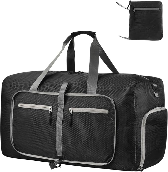 Dimayar Travel Duffle Bag for Men Women - Foldable Duffel Bag with Shoes Compartment - Overnight Bags Waterproof & Tear Resistant(85L,Black)