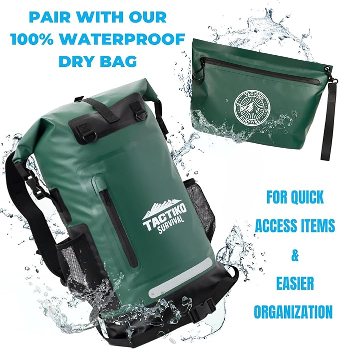 Tactiko Heavy-Duty Splash Water Resistant Zipper Pouches - 2L Hold-All Organizers for Dry Bags, Travel Bags (Green)