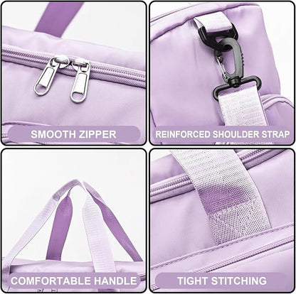 Gym Bag for Women Men, Travel Duffle Bag Large Capacity Carry On Weekender Bag With Shoe Compartment Gym Tote Dry Wet Separation Duffel Bag with Makeup Bag, Purple