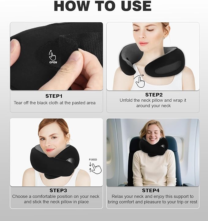 Travel Neck Pillow, Newly Upgraded Hooded Neck Pillow , 100% Pure Memory Foam Travel Pillow for Flight Headrest Sleep,Windproof and heat preservation,Suitable for use in Outdoor/ Plane/Car/Office