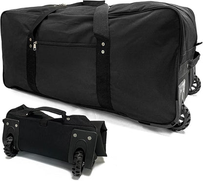29-Inch Foldable duffle bag with Wheels - Extra Large Rolling Duffel Bag with Wheels, Foldable Heavy-Duty Cargo Duffel for Travel, Camping & Moving, Water-Resistant 600D Oxford, Black