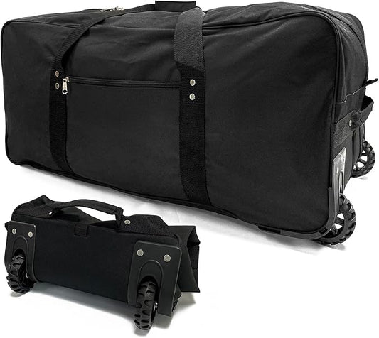 29-Inch Foldable duffle bag with Wheels - Extra Large Rolling Duffel Bag with Wheels, Foldable Heavy-Duty Cargo Duffel for Travel, Camping & Moving, Water-Resistant 600D Oxford, Black