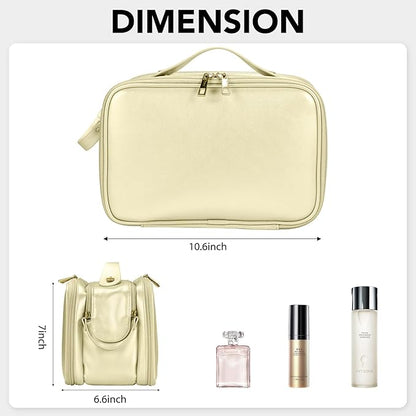 Travel Makeup Bag Women's Large Capacity Cosmetic Portable Organizer Large Opening Waterproof Storage Toiletry Bags Vertical Free-Standing Brush Holder for Easy Access Gold