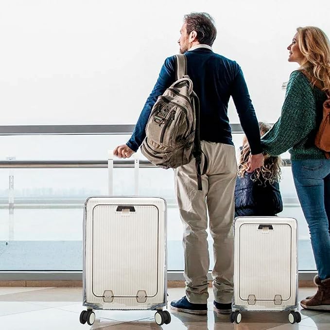 Clear Carry On Luggage Cover, No Disassembly, 24 Inch with Front Pocket Zipper, PVC Plastic Material, Travel Waterproof Transparent Suitcase Protector