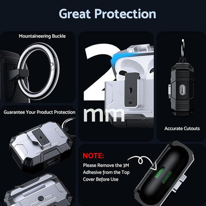 DASFOND Armor Cover Airpods 3 Generation Case, Military Grade Full Body Shockproof Protection Hard Case, Support Wireless Charging with Keychain, Magnetic Lid, Front LED Visible, Silver