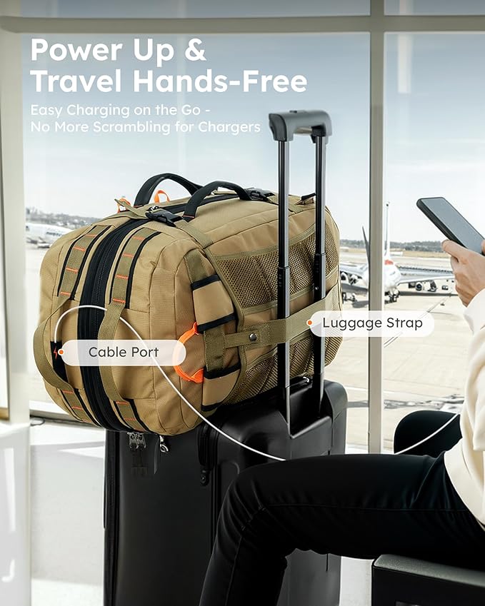 Tolaccea Travel Laptop Backpack, Large Carry on Backpack Flight Approved Convertible Duffle Luggage Bag Daypack Work Business Rucksack Fits 16" Laptop for Men Women 3 Carrying Ways, 40L-50L Expandable