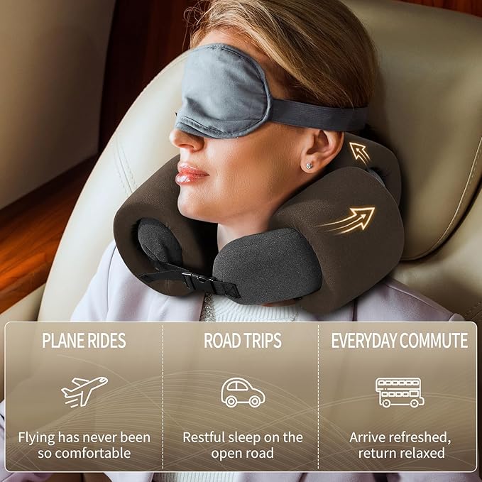 3-Ring Memory Foam Travel Neck Pillow It has obtained a Patent. The Three Rings can be movably Adjusted to Provide Flexible Support for The Neck, Head, and Other Areas.Brown