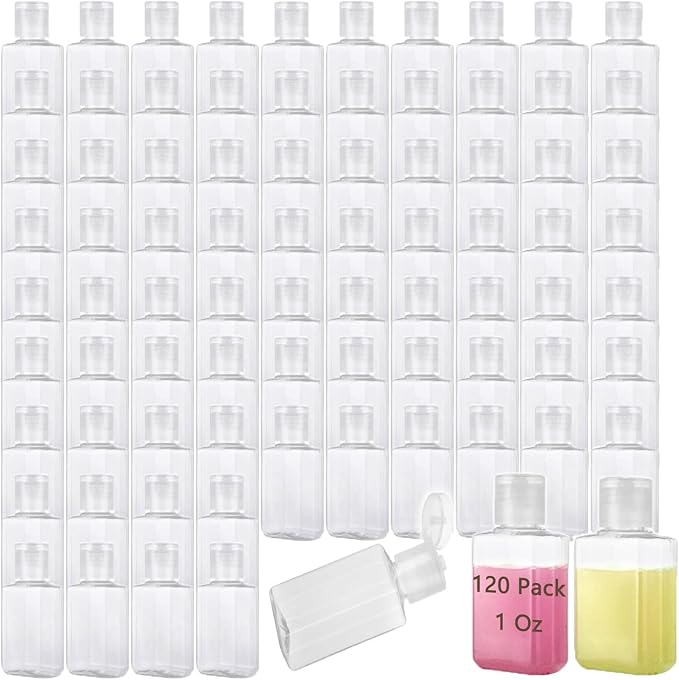 QTLCOHD 120 Pack 1 oz Plastic Refillable Bottles with Flip Cap, Small Hand Sanitizer Bottles, Travel Size Reusable Containers for Travel,Bussiness Trip,Outdoor Camping