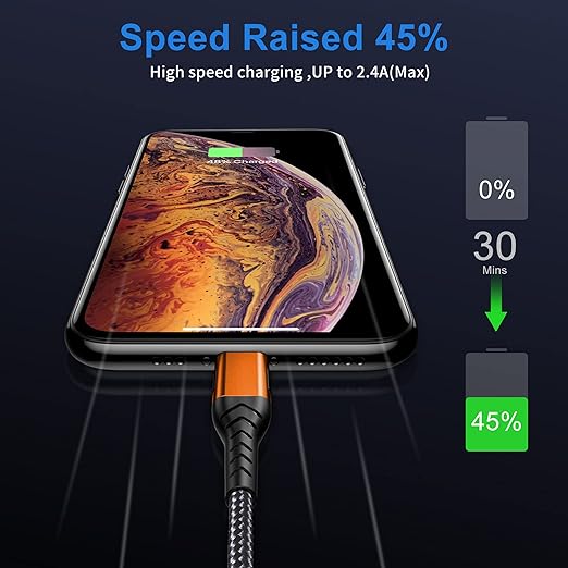 iPhone Charger, [Apple MFi Certified] 3Pack 10FT Lightning Cable for USB A Charger Cable, Fast iPhone Charging Cord Compatible with iPhone Xs Max/XS/XR/X/8/7/6S/6/Plus/SE/iPad(Orange)