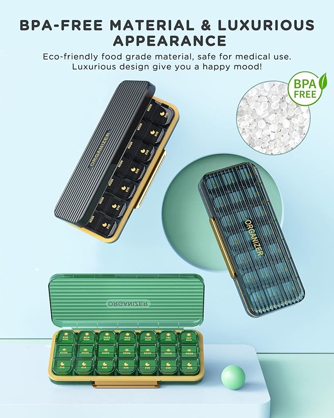 Pill Organizer 3 Times A Day - Acedada Weekly Pill Organizer 3X A Day, Large Pill Box 7 Day Medicine Organizer Pill Case, Pill Container Holder, Daily Pill Box 3 Times A Day, for Vitamin, Black Grey