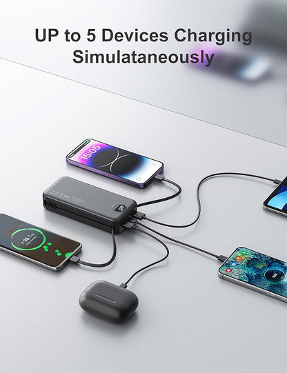 20000mAh Ultra-Portable-Charger-Power-Bank PD20W with Built in Cables&AC Wall Plug,Fast Charging Cell Phone Charger Battery Pack,LED Display Travel Battery Bank for All iPhone,Samsung,Android