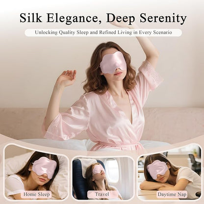 Pearl Rosé Mulberry Silk Sleep Eye Mask for Men Women, Cloud-Shaped Lightweight Adjustable Hanging-Ear Design (8 Inches), Light-Blocking Ready-to-Gift Set for Travel Nap by Timeless Artworks