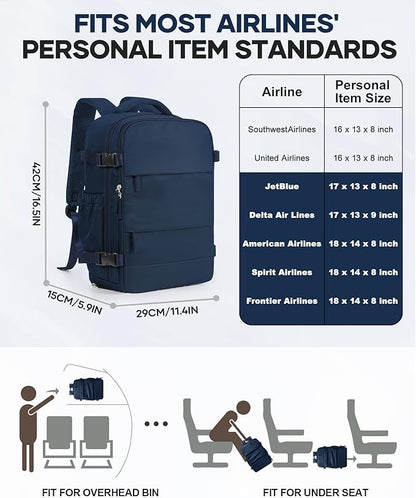 Vacuum Backpack Travel with Pump,Vacuum Seal Bags for Clothing, Shoe Compartment,United Airlines Personal Item Bag 17x10x9,Mochila compresion al vacio,Navy Blue