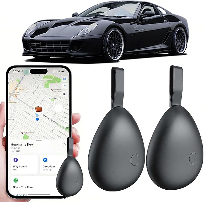 Mini GPS Tracker for Vehicles, Tracking Devices for Cars Hidden, No Subscription Car Tracker Work with Find My (iOS Only), Vehicle Tracker with Audio for Kids, Dogs, Key, Luggage, Bag (Black, 2 Pack)