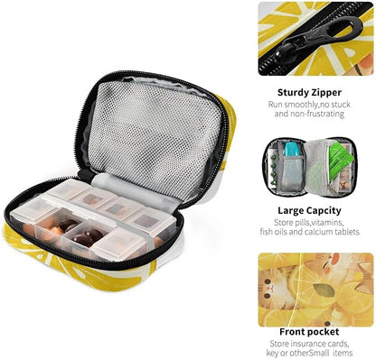 American Shorthair and Lemon Yellow Cute Pill Organizer 7 Day Large Capacity Pill Dispenser Case with 8 Pill Compartments Daily Pill Box Organizer Vitamin Holder