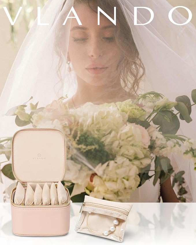 Vlando Small Jewelry Box Organizer,Travel Jewelry Storage with 6 Velvet Jewelry Zipper Pockets,Travel Jewelry Case Birthday Gifts for Women Girls(Khaki)