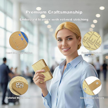 Passport Holder for Travel, RFID Blocking Leather Airtag Wallet for Women Men, Large Passport Cover Essentials Gift, Tickets, Cash, Photo, Sim Card Pen Slot - Apricot