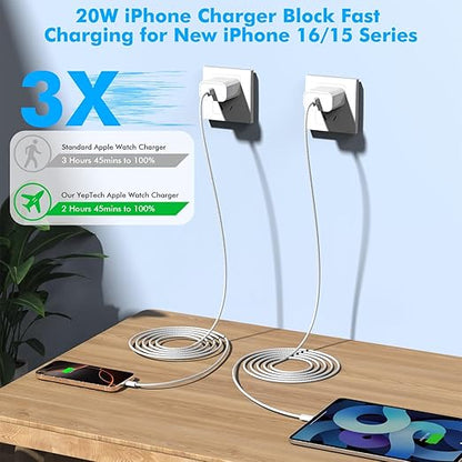 【Apple MFi Certified】Apple iPhone 17/16e/15 Charger Block Fast Charging,3Pack 20W USB C Wall Charger Super Quick Charge USBC to USBC Woven Cable Cord for iPhone 17 16 15 Pro/Pro Max,iPad Pro/Air/Mini