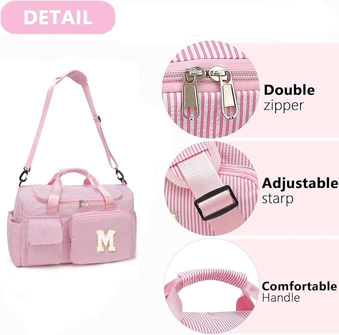 Kids Travel Duffle Bag Dance Bag Gifts for Girls Initial Gym Bag with Shoes Compartment for Women Lightweight Weekender Bags Pink-M