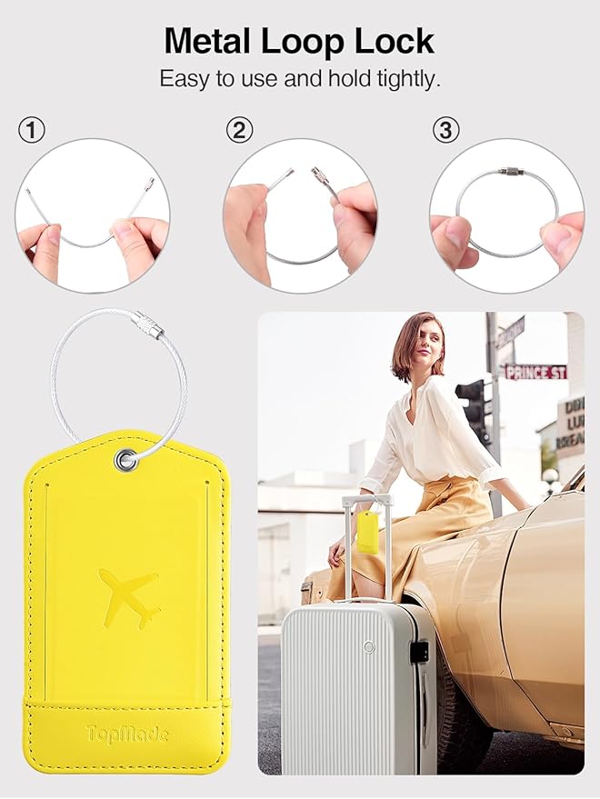 TopMade Smart Luggage Tag with Find My, Premium Leather Luggage Tags for Suitcase, Travel Bags, Backpacks, Anti-Lost Suitcase Tag Tracker for Travel with Privacy Name Card, Rechargeable