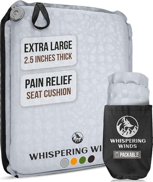 Whispering Winds Inflatable Seat Cushion - Comfortable Blow-up Foam Pad for Airplane, Travel, Stadium, Outdoors, Camping, Car & More