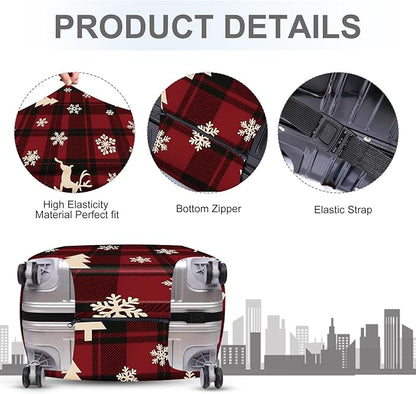 ANNA QUEEN Christmas Plaid Luggage Cover, Red and Black Check Suitcase Protector with Snowflake and Tree Pattern, Stretchable Washable Travel Sleeve for 24-26 Inch Luggage