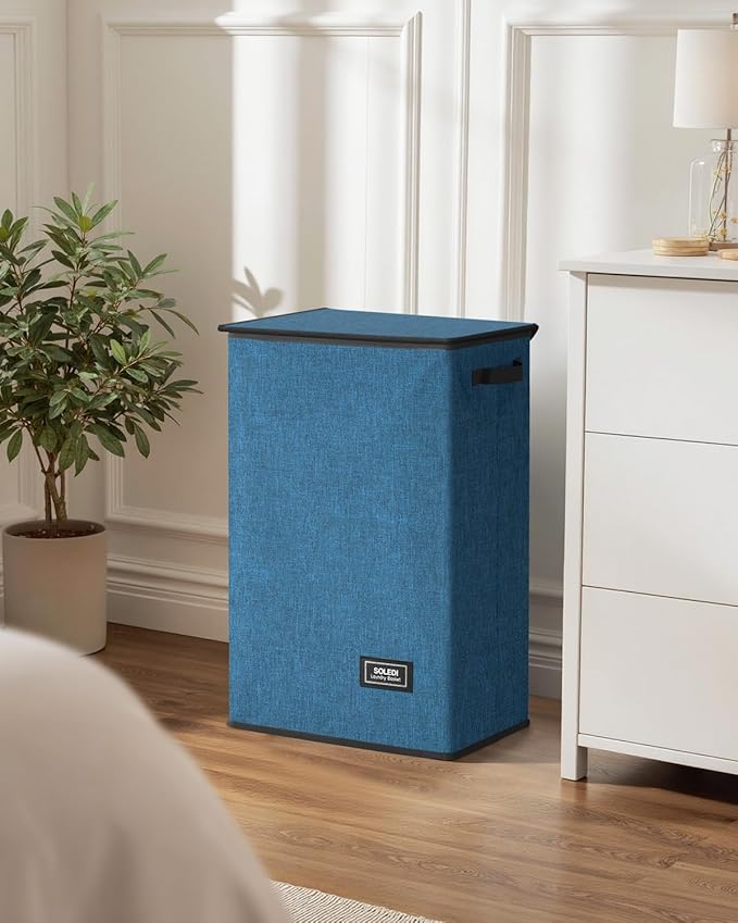 SOLEDI Laundry Hamper with Lid 90L Large & Tall Collapsible Laundry Basket, Clothes Hamper with Bag Removable Easy to Carry, Dirty Hampers for Bedroom, Bathroom, Dorm, College, Blue