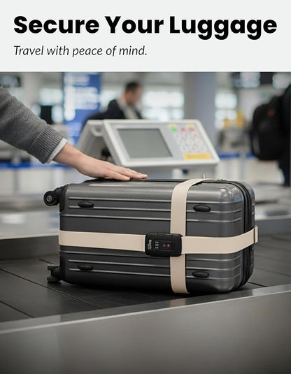 TSA Approved Luggage Straps – Set of 2 Anti-Burst Adjustable Polyester Suitcase Belts with 3-Dial Combination Lock – Prevents Accidental Opening, Secure Travel (Beige)