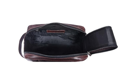 10" Premium Leather Toiletry Travel Pouch With Waterproof Lining | King-Size Handcrafted Vintage Dopp - Kit, Gift for Father's Day By Aaron Leather Goods