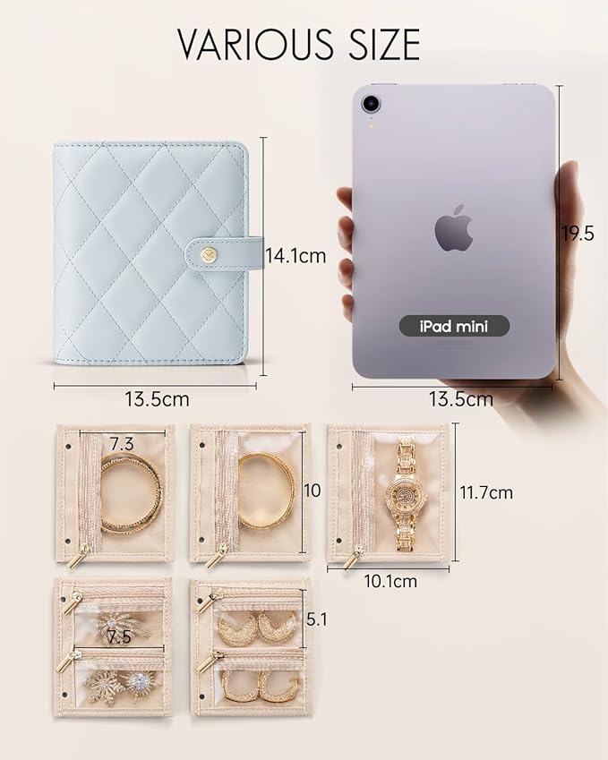 Vlando Travel Jewelry Case,Portable Jewelry Organizer Box with Clear Zipper Velvet Jewelry Pouch,Gifts for Traveler Women Girls-Baby Blue