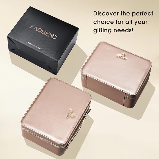 Leather Makeup Case with LED Lighted Mirror 11.4 Inch Travel Makeup Bag Adjustable Brightness in 3 Colors Cosmetic Organizer Artist Storage Bag with Dividers Brush Holder Bag Vanity Champagne Gold