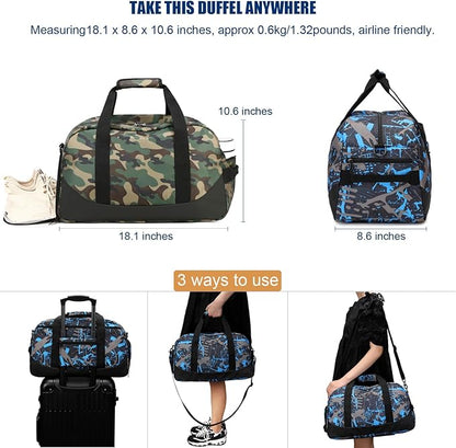 Octsky Boys Overnight Bag Weekender Bag Sports Gym Travel Duffel Bag with Shoe Compartment, Camo Green