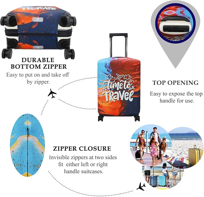 Explore Land Luggage Cover Suitcase Protector Fits 31-32 Inch Case (Time to Travel, XL)
