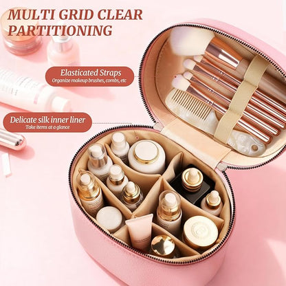 Makeup Case for Women,Travel Make Up Bag Organizer With Compartments and Handle,Portable Cosmetic Bags for Girl,Toiletry Bag for Women - Pink