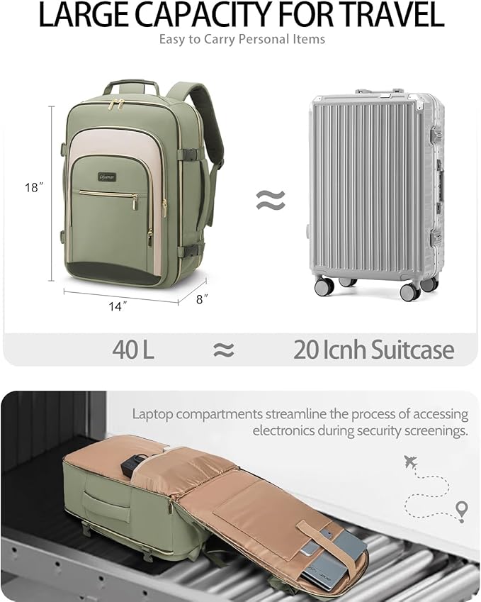 40L Travel Backpack for Women, Carry On Bag Flight Approved, Waterproof Backpacks with 3 Packing Cubes, Weekender Personal Item Backpack for Airplane Travel Essentials, TSA Approved