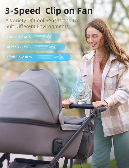 usb Personal Clip on Fan 2400mAh Battery Operated 6in, Type C, 3 Speed, 720 adjustment, Small Portable Fan for Table, Bedroom, Desk, dormitory, Camping, Stroller, Golf Cart