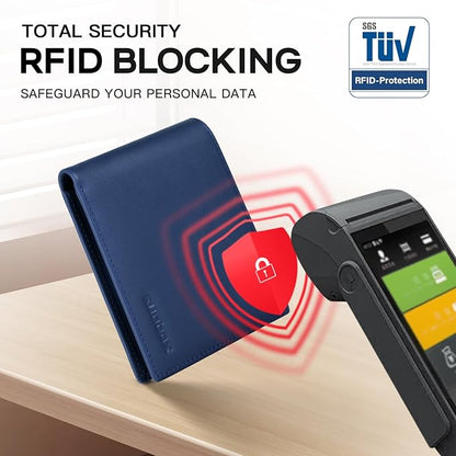 Genuine Leather Wallet for Men 12 Cards Mens Wallet Bifold Rfid Blocking with 2 ID Windows Card Holder Wallet with Gift Box